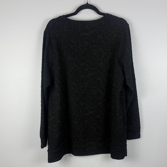 Lands' End Black Paisley Damask Jacquard Crew Neck Long Sleeve 1X Sweatshirt - Picture 12 of 12